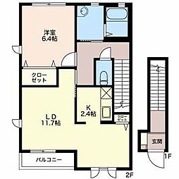 パルテール B 2階1LDKの間取り
