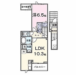宝塚市売布東の町アパート 1LDKの間取図画像