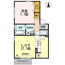 Ｄーｒｏｏｍグッチ　V 1階1LDKの間取り