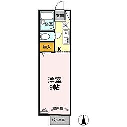 プレジール長尾 2階1Kの間取り
