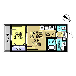 ＰＬＡＩＳＡＮＴ　ＶＩＬＬＡ上福岡 102 1階1DKの間取り