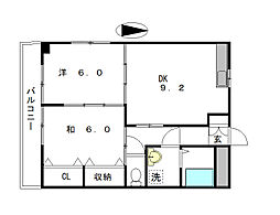 ハイツハピィバリーIIＥ棟 3階2DKの間取り