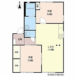 ソレーユ森町　Ｂ棟 1階2LDKの間取り