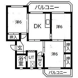 コーポあいはら 2階3DKの間取り