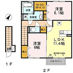 アーバンコア長者 2階2LDKの間取り