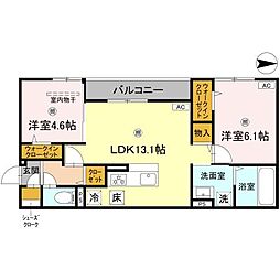 トゥールモンド曽我 1階2LDKの間取り