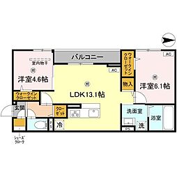 トゥールモンド曽我 2階2LDKの間取り
