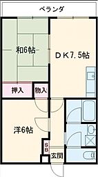 アストロ21 3階2DKの間取り