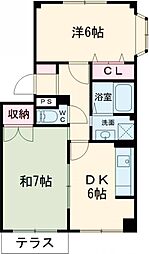 アーバンウエストII 1階2DKの間取り