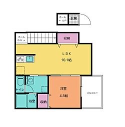 ＴＪ山Ｂ 2階1LDKの間取り