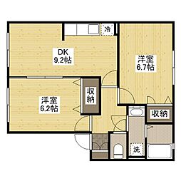 サニーハイツＳ 1階2DKの間取り