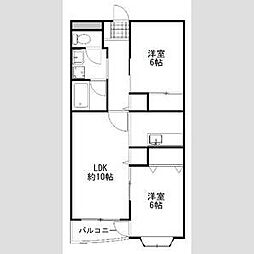 JR両毛線 国定駅 徒歩27分の賃貸マンション 3階2LDKの間取り