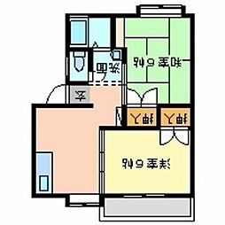 ハイム高川　B棟 2階2DKの間取り