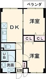 ガーデン桜坂 4階2DKの間取り