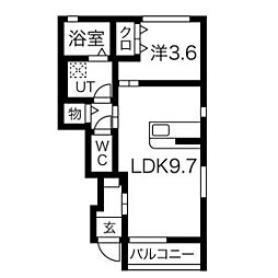 Bel Posto 星が丘 B棟 1LDKの間取図画像