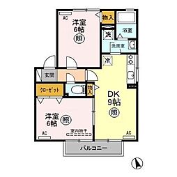 エピナール　Ｂ/Ｃ 1階2DKの間取り