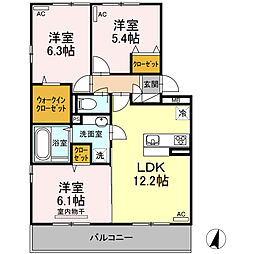 ウエスト　ヴィレッジIII 3階3LDKの間取り