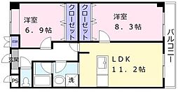織花舘 4階2LDKの間取り