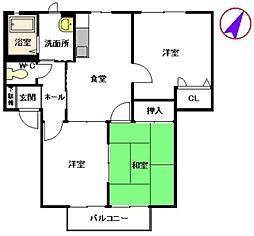 ハピネス高柳　Ｃ棟 2階3DKの間取り
