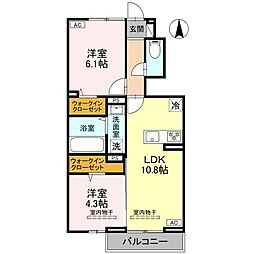 フェリオ文京　II 106 1階2LDKの間取り