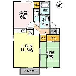サンファミールあいD 2LDKの間取図画像