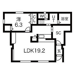 KINGDOMII 1階1LDKの間取り