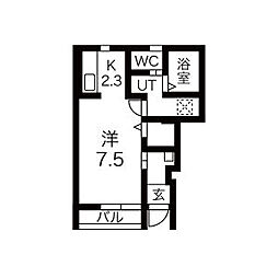 KINGDOMII 1階1Kの間取り