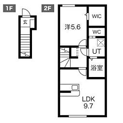 RESI NAGAI(レジながい)I、II 2階1LDKの間取り