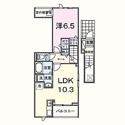 サニーコート伏見 2階1LDKの間取り
