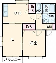 パルフェB 2階2DKの間取り