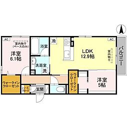 D-Grande東田地方 2階2LDKの間取り