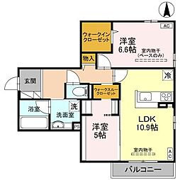 D-Grande東田地方 2階2LDKの間取り
