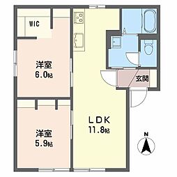 アクシス 1階2LDKの間取り