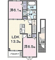 ベル　フルリールリノア 2階2LDKの間取り