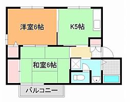 フレアレザン中林Ａ 2階2Kの間取り
