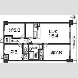 ヒルサイドテラス北平野 3LDKの間取図画像