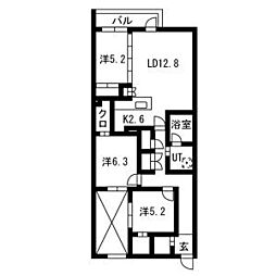 PRIME COURT la foret 平岸(プライムコートラフォーレ平岸) 3階3LDKの間取り