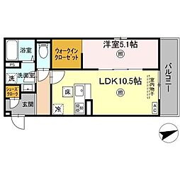 ヴェルシオール　リアン 1階1LDKの間取り