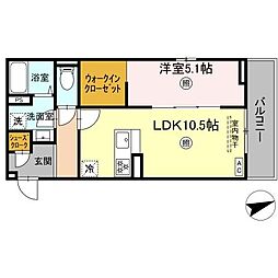 ヴェルシオール　リアン 2階1LDKの間取り