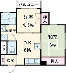 ウインライトビル 4階2DKの間取り