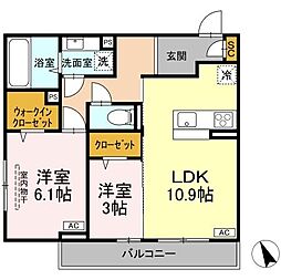 D’s LIEN (ディ-ズリアン)　E 3階2LDKの間取り