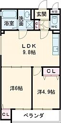 CASA　CALMA菱木 2階2LDKの間取り