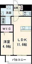 LIBTH菊陽227 2階1LDKの間取り
