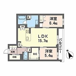 WithPlus天保山公園 2階2LDKの間取り