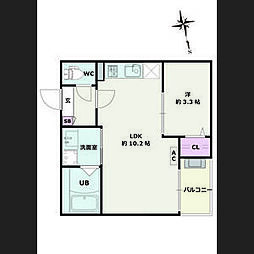 Jack funamachiII 3階1LDKの間取り