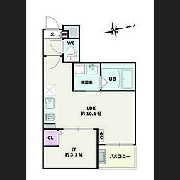 Jack funamachiII 3階1LDKの間取り