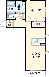 バンブーシュート 2階1LDKの間取り