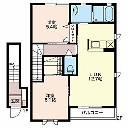 シャーメゾン戸出II A 2階2LDKの間取り