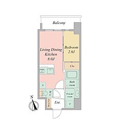 Osaka Metro谷町線 四天王寺前夕陽ヶ丘駅 徒歩9分の賃貸マンション 8階1LDKの間取り