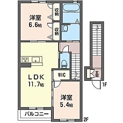 上毛電気鉄道 中央前橋駅 3.6kmの賃貸アパート 2階2LDKの間取り
